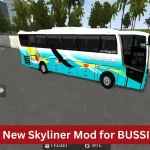 Feature image of Rs new Skyliner mod for BUSSID showing rs newskyliner coach in background