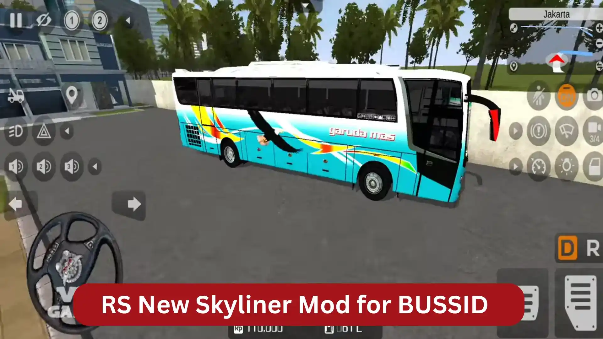 Feature image of Rs new Skyliner mod for BUSSID showing rs newskyliner coach in background