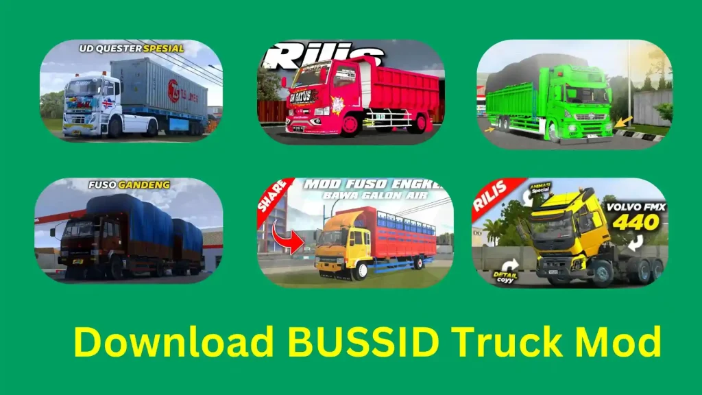Feature image of BUSSID Truck Mod- Showing icons of each truck mod on the image.